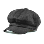 ZYM Cotton Linen Newsboy Cap Summer Beret Hats For Women British Style Solid Black Octagonal Cap Ladies Baker Boy Hat-Black