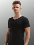 Kesä Miesten Saumaton Ice Silk Musta lyhythihainen T-paita Pyöreäpääntie Slim Fit Top Ohut aluspaita·Musta·XXL