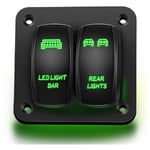 2 Gang Rocker Switch Panel Light Toggle Disjoncteur Protecteur LED Switch pour Voiture Auto Truck Caravan Marine Vert