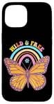 Coque pour iPhone 15 Wild & Free Butterfly Rainbow Retro Vibes