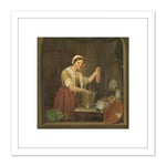 De Ruyter The Kitchen Maid Portrait Painting 8X8 Inch Square Wooden Framed Wall Art Print Picture with Mount