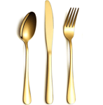 Golden Cutlery Set Elegant Dinner Spoons, Knives, and Forks 12-Piece