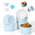 Highkit Ramekins Set of 6, 200ml - 7oz Porcelain Ramekins, Ceramic Souffle Dishes, Ramekins Oven Proof, 9cm Creme Brulee Dish for Cakes,Pudding,Ice Cream and Sauce,Air-fryer Safe,Blue