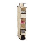 Relaxdays Étagère suspendue tissu pour armoire penderie HxlxP: 82 x 14,5 x 30 cm organiseur pliable 6 compartiments rangements 2 tiroirs, beige