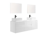 Meuble de salle de bain suspendu avec double vasque et miroirs - Blanc - 150 cm - JIMENA II