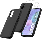 4 En 1 Coque Compatible Avec Tcl 405 / Tcl 406 / Tcl 408 / Tcl 406s (6.6""), 1 Housse Et 3 Pièces Verre Trempé Écran Film Protecteur, Noir Souple Silicone Étui Bumper Tpu Case Cover[L714]