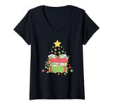 Womens Books Xmas Tree Ornaments Reading Lover Christmas Books V-Neck T-Shirt