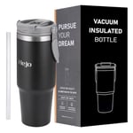 Hejo Tumbler with Straw and Lid, 40oz Travel Mug with Handle, Stainless Steel Insulated Cup Water Cup Thermal Mug Coffee Cup Thermos Mug, Large Drinking Cup with Straw for Hot Drinks, Cold Drink