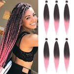 Braiding Hair Pre Stretched - 6 Packs Prestretched Braiding Hair 26 Inch Ombre Braiding Hair Itch Free 1B/Pink Yaki Synthetic Hair Extension for Braids (26 Inch(6Packs), 1B/Pink)