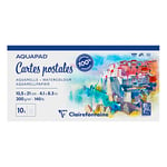 Clairefontaine 975955C - Bloc Encollé Cartes Postales Aquapad - 20 Feuilles Papier Aquarelle Blanc Grain Moyen Fin 10,5x21 cm 300g - Idéal pour les Artistes Globe-trotteurs