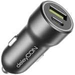 deleyCON Chargeur Voiture USB A et C (2 Ports - Chargeur Rapide) Chargeur Allume-Cigare USB pour iPhone 16/15/14/13/12/11 iPad Galaxy S24/S23 Pixel Téléphone Portable PD 3.0