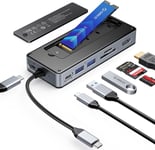 8-en-1 Station d'accueil USB C avec Boîtier SSD M.2, Hub USB C avec SSD M.2 NVMe/SATA, 10Gbps, HDMI 4K@60Hz, 100W PD, Lecteur de Cartes SD/TF, Longueur du Câble 15cm - OM28P