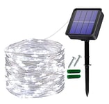 Solar Fairy Lights Outdoor,12M 120 LED Garden Lights Solar Powered Waterproof Silver Wire String Lights for Gazebo,Garden,Home, Trees, Terrace, Weddings, Party,Christmas Decoration (1 Pack, White)