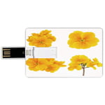 16G USB Flash Drives Credit Card Shape Yellow Flower Memory Stick Bank Card Style Gardening Themed Collection with Little Tender Primrose Primula Blossoms Decorative,Mustard White Waterproof Pen Thumb