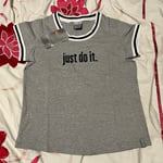 Vintage Nike Just Do It Slogan Ringer T-Shirt - Grey - Size L - NWT