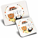 Mouse Mat & Coaster Set - Cute I love you So Much Bears  #14776