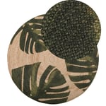 Tapis Rond Beige et Vert à Motif Végétal en Jute pour Chambre ou Salon au Style