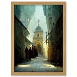 Via Dolorosa Street Pilgrims Heading To The Church Of Holy Sepulchre Artwork Framed Wall Art Print A4