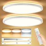 Plafonnier Led 24W 2642LM avec Télécommande & Rétro-Éclairage, Dimmable Luminaire Plafonnier Led 3000K-6500K, Luminaire Lampe de Plafond Intérieur pour Chambre Cuisine Couloir Balcon Salon, 2 pièce