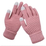 Vinter Touch Screen Handskar Kvinnor Män Varm Stretch Stickade Vantar Imitation Ull Full Finger Guantes Kvinna Virkad Luvas Tjock Pink One Size