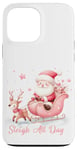 Coque pour iPhone 13 Pro Max Père Noël rose clair traîneau neige renne neige hiver