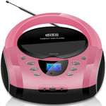 Boombox portable - CD/CD-R - USB - Radio FM - Entrée AUX-IN - Pr casque - Radio enfants - Radio CD - Chaîne stéréo - Système compact - Rose vif (Pretty Pink)