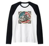 Semi-Trailer Trucker Big Rig American Flag Truck Driver Raglan Baseball Tee