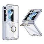 Genomskinligt case kompatibelt Samsung Galaxy Z Flip 5 med ringhållare fyra hörn droppsäker plätering Stötsäker Transparent