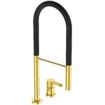 Ideal Standard - Goût, Mitigeur monocommande professionnel pour évier de cuisine à deux trous, Bouche haute tubulaire avec douchette pivotante et amovible, Brushed Gold