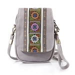 Goodhan Embroidery Canvas Crossbody Bag Cell phone Pouch Coin Purse for Women, A001 - Size Basic - Light Grey