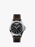 Hamilton H64455533 Men's Khaki Field King Automatic Day Date Leather Strap Watch, Brown/Black