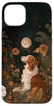 Coque pour iPhone 15 Plus Nova Scotia Toller Moon Flowers Cottagecore Chien Maman