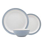 Denby - Elements Blue Dinner Set For 4 - 12 Piece Ceramic Tableware Set - Dishwasher Microwave Safe Crockery Set - 4 x Dinner Plates, 4 x Medium Plates, 4 x Cereal Bowls