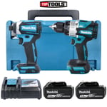 Makita DLX2412TJ 18V Combi & Impact Driver Twin Pack + 2 x 5Ah Batteries,Charger