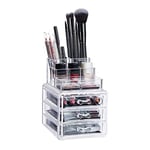 Relaxdays 10024641_50 Organisateur Maquillage 3 Tiroirs Support Cosmétiques Rouge à Lèvres Vernis à Ongles Acrylique Transparent, Résine, Standard