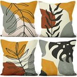 Aoihrraan 50x50cm Lot de 4 Housse de Coussin Orange Blanc Gris Moderne Géométrique Motif Doux Court Peluche Carré Taie d'oreiller Décor Maison pour Lit Salon Extérieur Canapé Balcon Patio Jardin