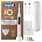 Oral-B iO6 Electric Toothbrush for Adults, 3 Toothbrush Heads, Travel Case & Toothbrush Head Holder, 5 Modes with Teeth Whitening, 2 Pin UK Plug, Pink