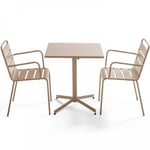 Ensemble table de jardin carrée et 2 fauteuils métal taupe Palavas  Oviala