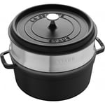 Staub La Cocotte Pata höyrystimellä Pyöreä 26 cm, Valurauta Musta 40510-606-0