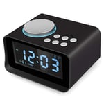 Bluetooth Speaker, Dual Clock Radio Bluetooth 4.2 Aux in/TF Card/U-Disk Speaker Alarm Clock Mains Power Indoor Thermometer Charging Station with LED Display Dimmer,Black