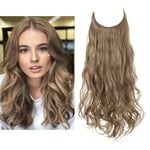 Syntetiska Ingen Clip Wave Hår Extensions Ombre Naturlig Svart Blond Rosa En Bit Falsk Hårpiece Fisk Linje Fake Hårstycken Pecan Blonde 22INCHES