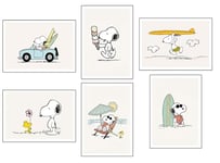 DKORARTE Lot de 6 tableaux avec base en bois, décoration de salon, chambre à coucher, chambre d'enfant, dessins en peluche, Snoopy avec crochets métalliques (38 x 29 cm chacun)