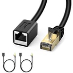 J&D 2 Paquets Cat 6 Rallonge Ethernet RJ45 Réseau Câble Extension, RJ45 Mâle à Femelle Extension Ethernet – Supporter Standards Cat6/Cat5e/Cat5, Compatible avec PS5 PC Routeur Modem Switch, 3 Feet