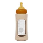 Hevea Glas Nappflaska Wide Neck med Sleeve 250 ml, Sand - 1 st