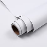 Hode Papier Adhesif pour Meuble Blanc Matte 40X600cm Film Vinyle Autocollant pour Meubles Armoires Murs Chambres à Coucher Imperméable DIY Décoratif Papier Peint