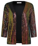 Boléro Femme à Sequins Gilet Court Veste Cardigan Pull à Manches Longues Boutonné V-Col Vintage Chic pour Robe Soirée Noir Coloré à Paillettes S