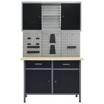 Etabli 120 cm avec 3 panneaux muraux et 1 armoire atelier table de travail gris noir Helloshop26 02_0003661