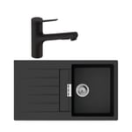 Evier 1 bac 840 HANSGROHE S52 synthèse noir + robinet de cuisine avec douchette HANSGROHE Zesis M33 150 2 jets noir mat