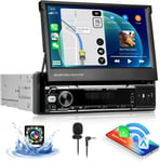 Autoradio 1 Din Avec Sans Fil Carplay, 7 Pouces Écran Tactile Bluetooth Radio Manuel Rétractable Avec Android Auto Mirror Link Fm/Am Rds Commandes Au Volant Usb/Aux +Caméra De Recu[YIN145509]