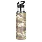 xigua Sports Water Bottle, Double-Wall Vacuum Insulated Stainless Steel Water Bottle with Wide Handle, for Fitness Outdoor Enthusiasts - 600ml - (Camouflage)